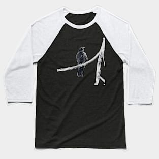 dark drawing of crow on a branch Baseball T-Shirt